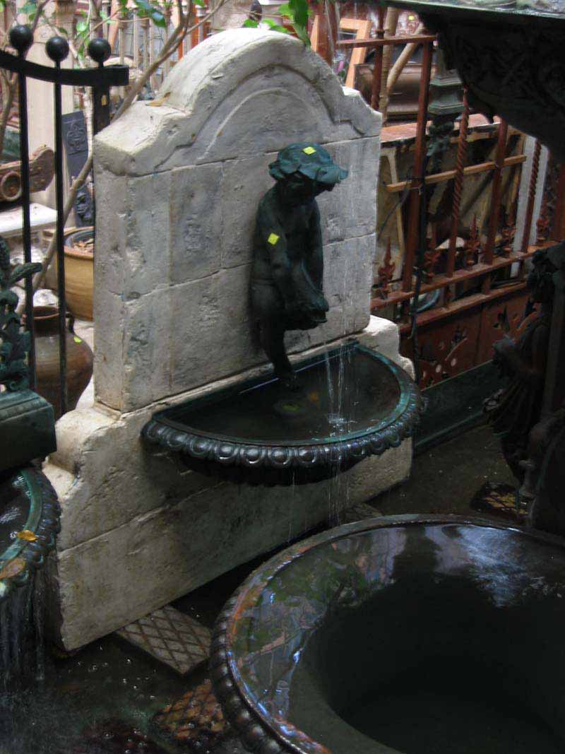 'FRENCH' WALL FOUNTAIN WITH BOY RIDING FISH AND BRONZE HALF BOWL